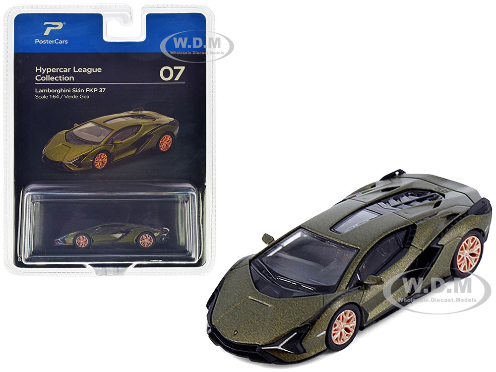 Lamborghini Sian FKP 37 Verde Gea Green Metallic "Hypercar League Collection" 1/64 Diecast Model Car by PosterCars diecast model