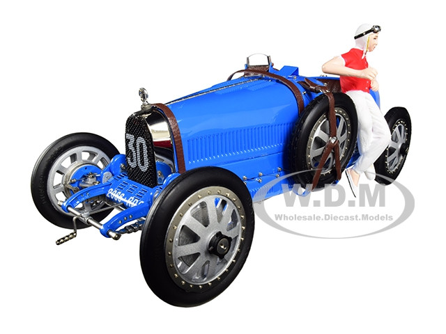 Bugatti T35 #30 Grand Prix Bright Blue Livery with a Female Racer Figurine Limited Edition to 600 pieces Worldwide 1/18 Diecast Model Car by CMC diecast model