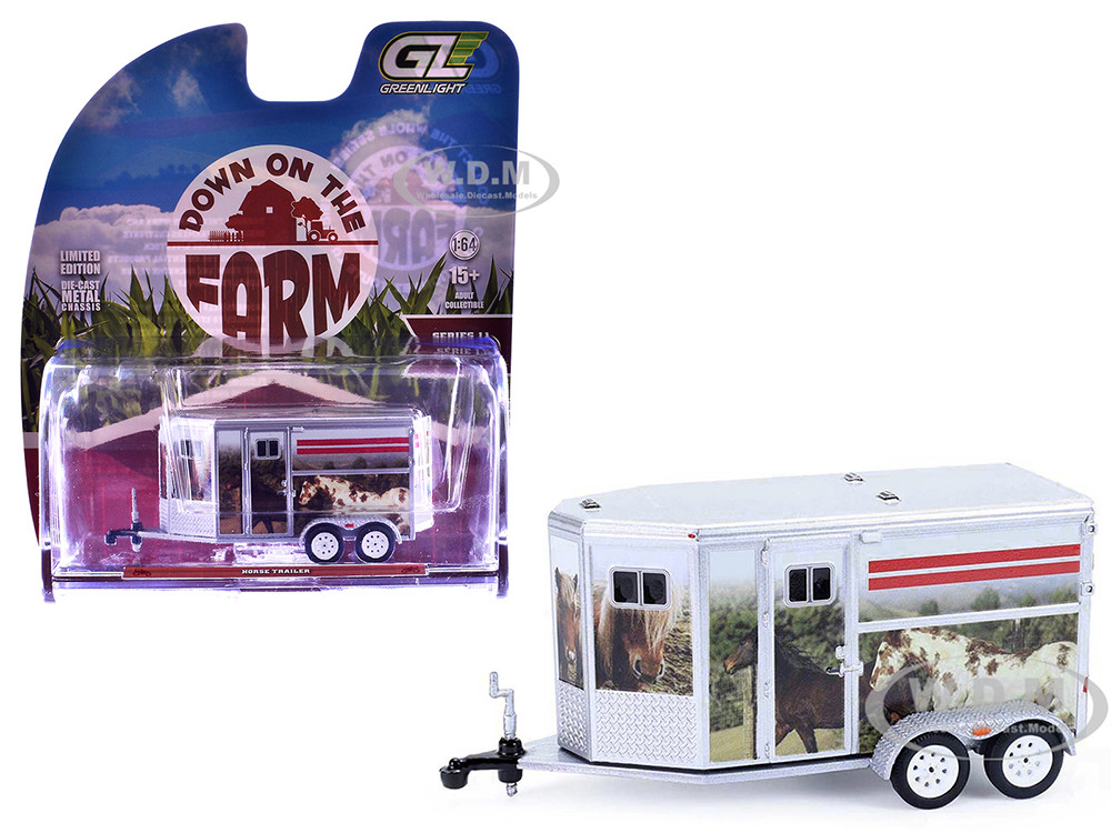 Horse Trailer Silver with Custom Horse Wrap "Down on the Farm" Series 11 1/64 Diecast Model by Greenlight diecast model