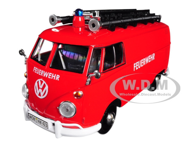 Volkswagen Type 2 (T1) Fire Van "Feuerwehr" Red 1/24 Diecast Model Car by Motormax diecast model