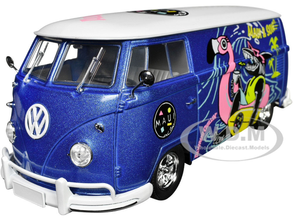 1960 Volkswagen Delivery Van Blue Metallic with White Top "Maui and Sons" Limited Edition to 6550 pieces Worldwide 1/24 Diecast Model Car by M2 Machines diecast model