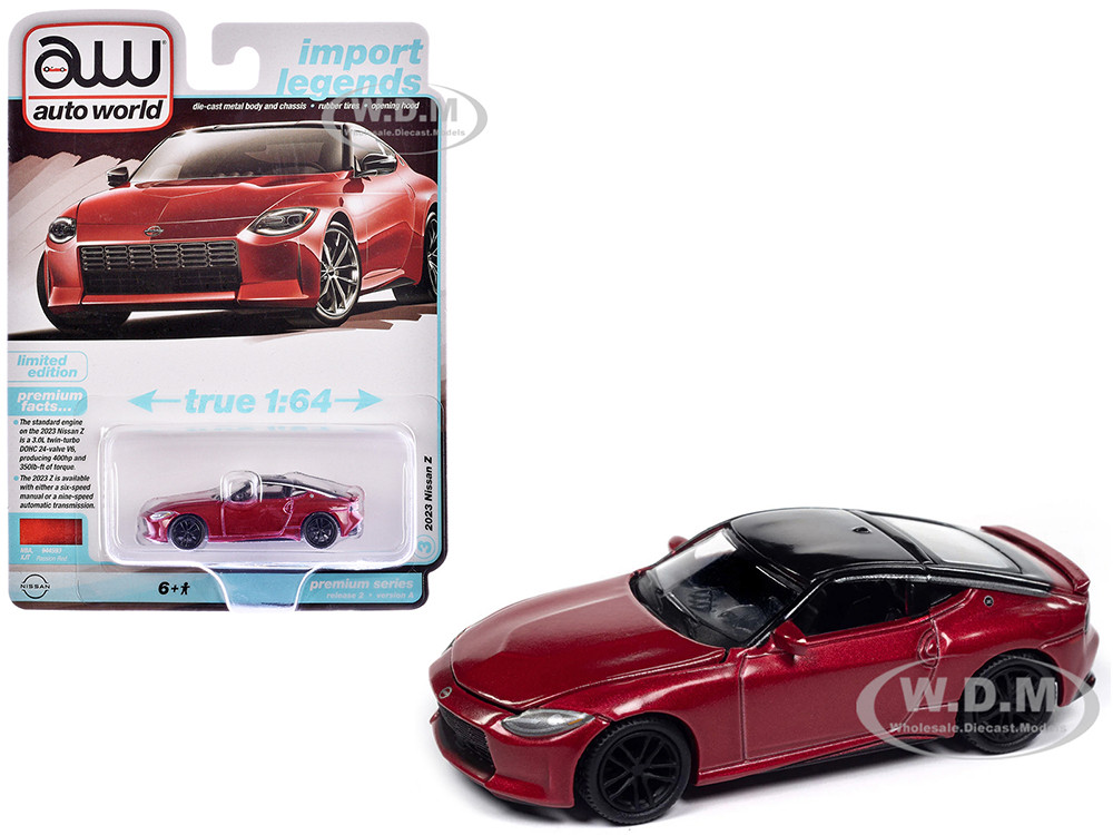 2023 Nissan Z Passion Red Metallic with Black Top "Import Legends" Series 1/64 Diecast Model Car by Auto World diecast model