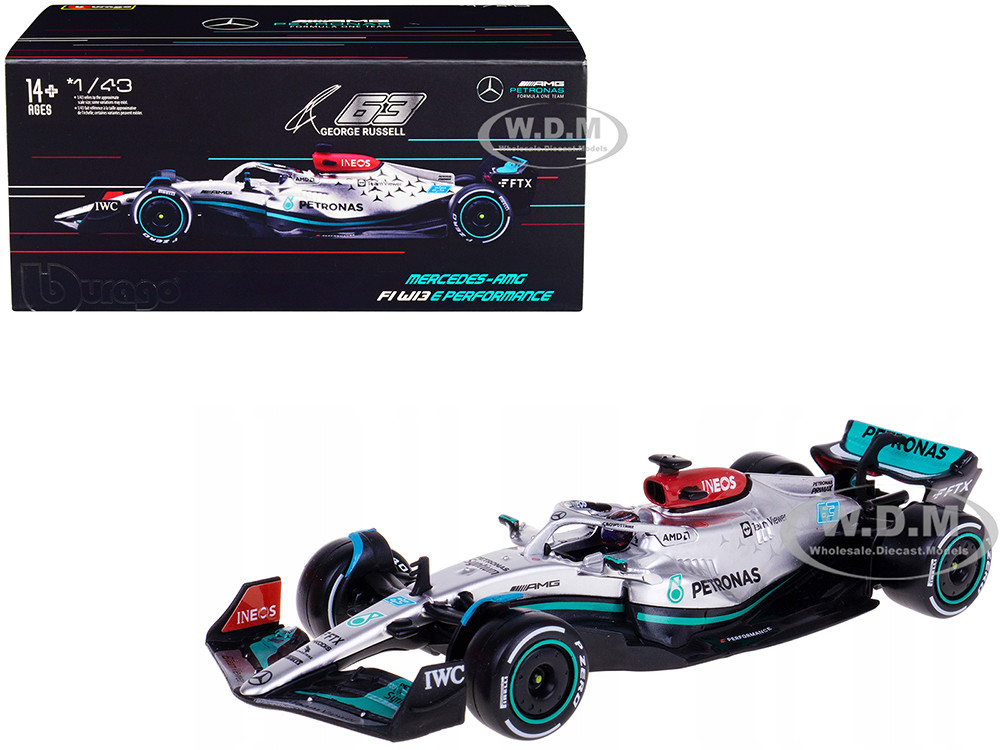 Mercedes-AMG F1 W13 E Performance #63 George Russell "F1 Formula One World Championship" (2022) with Display Case 1/43 Diecast Model Car by Bburago diecast model
