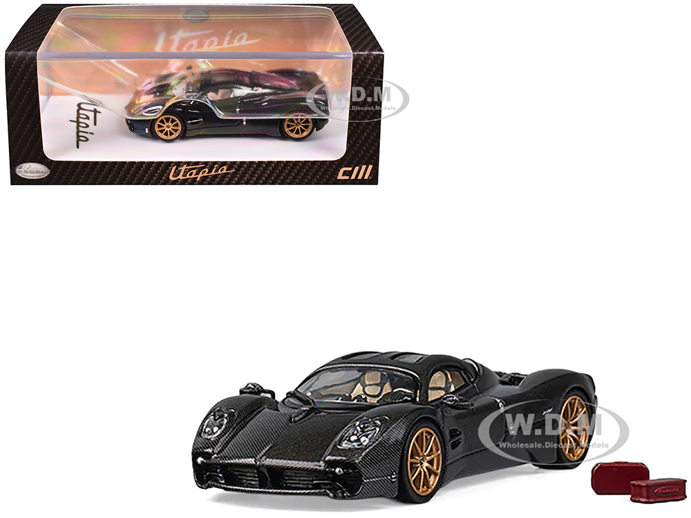 Pagani Utopia Full Carbon with Gold Wheels 1/64 Diecast Model Car by CM Model diecast model