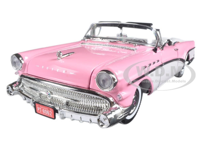 1957 Buick Roadmaster Convertible Pink and White 1/18 Diecast Model Car by Motormax diecast model