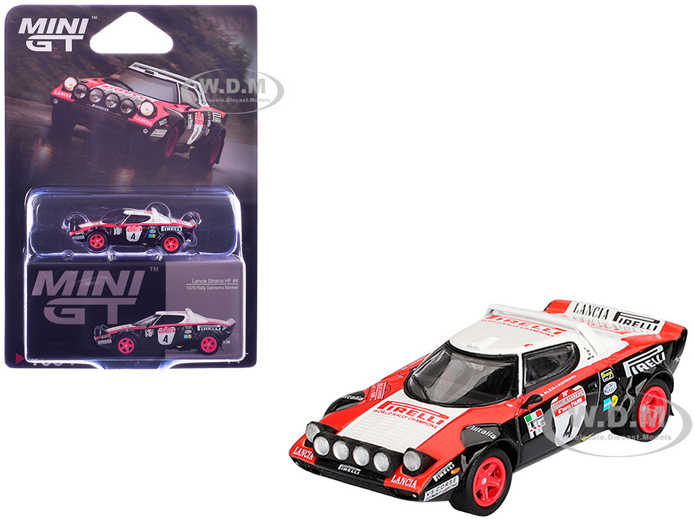 Lancia Stratos HF #4 Markku Alen - Ilkka Kivimaki Winner "Rally Sanremo" (1978) Limited Edition 1/64 Diecast Model Car by Mini GT diecast model