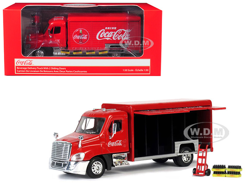 Beverage Delivery Truck "Coca-Cola" with Handcart and 4 Bottle Cases 1/50 Diecast Model by Motor City Classics diecast model