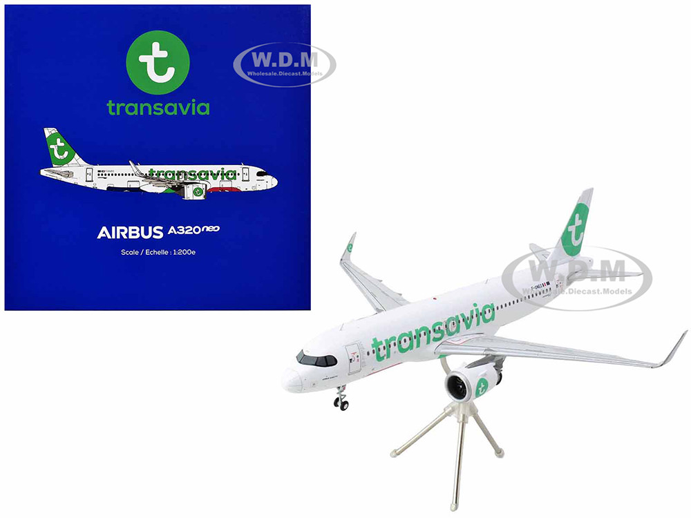 Airbus A320neo Commercial Aircraft "Transavia Airlines" (F-GNEO) White with Green Tail "Gemini 200" Series 1/200 Diecast Model Airplane by GeminiJets diecast model