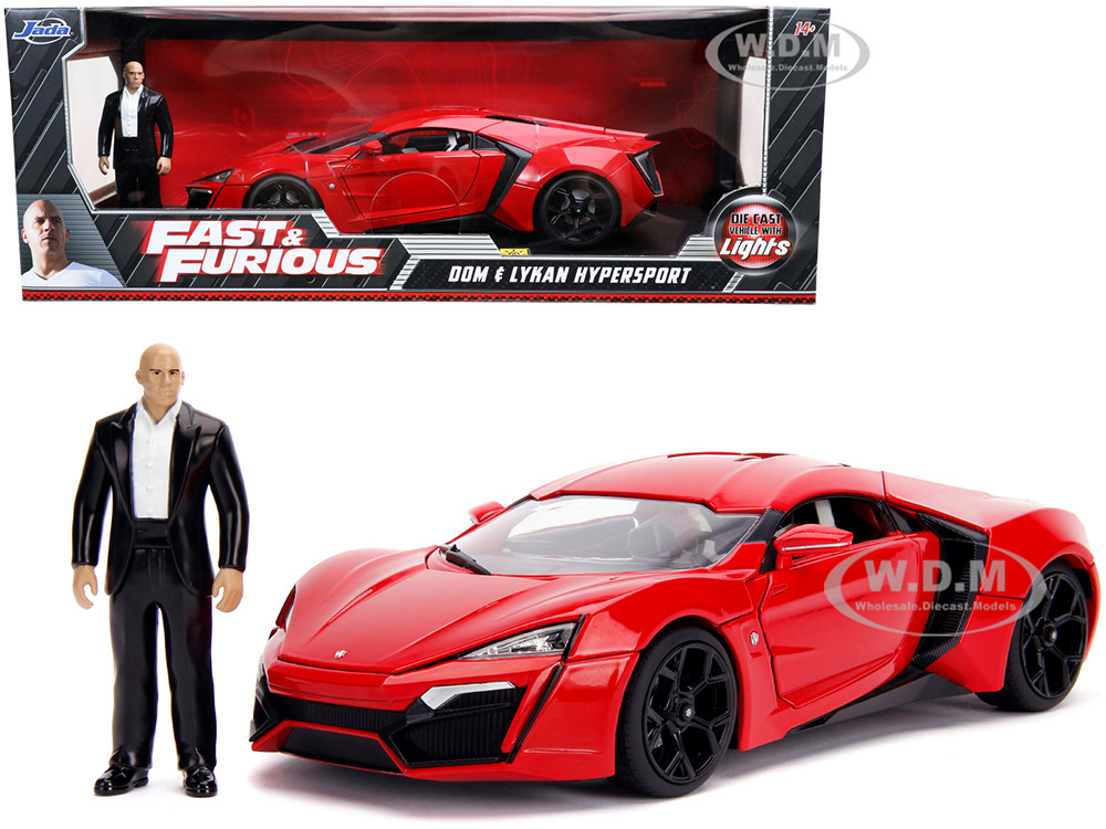 Lykan Hypersport Red with Lights and Dom Figurine "Fast & Furious" Movie 1/18 Diecast Model Car by Jada diecast model
