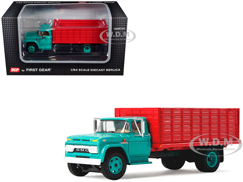 GMC 4000 Grain Truck Turquoise with Red Container 1/64 Diecast Model by DCP/First Gear diecast model