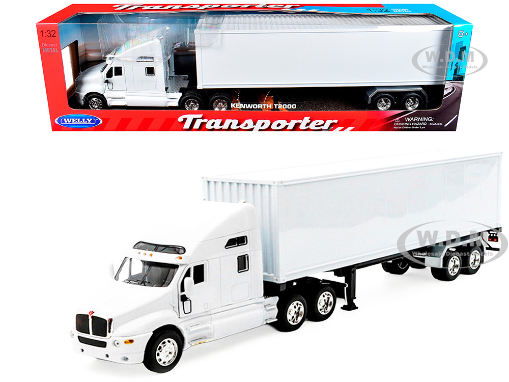 Kenworth T2000 Truck White with White Container "Transporter" Series 1/32 Diecast Model by Welly diecast model