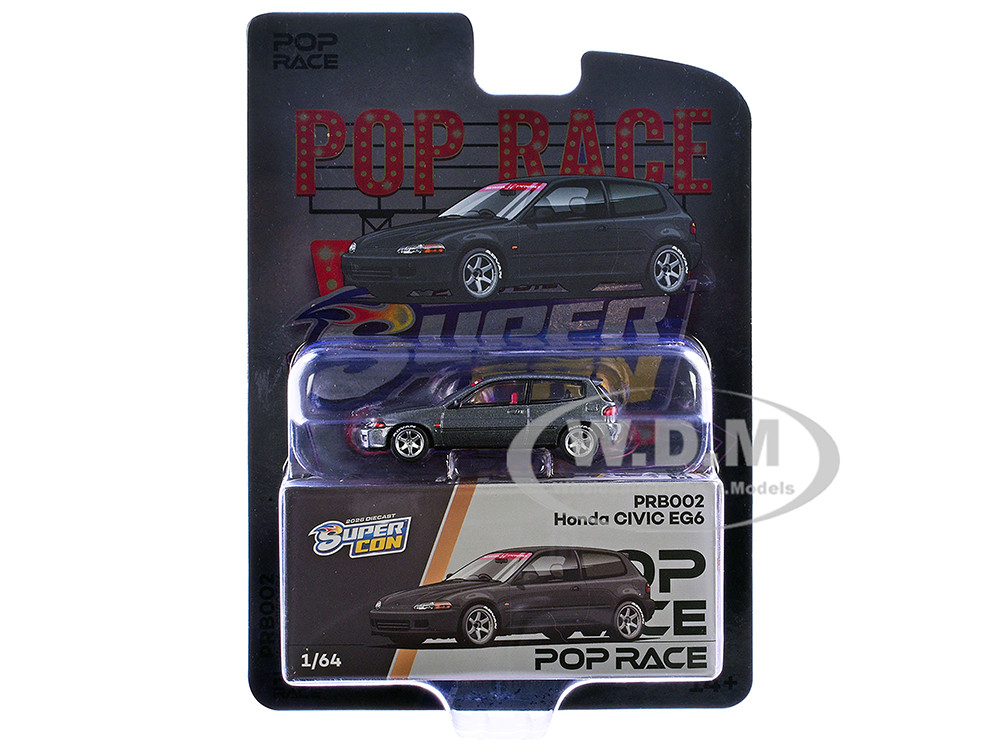 Honda Civic EG6 RHD (Right Hand Drive) Gray Metallic with Red Interior "2026 Diecast Super Con Las Vegas Event Exclusive" 1/64 Diecast Model Car by Pop Race diecast model