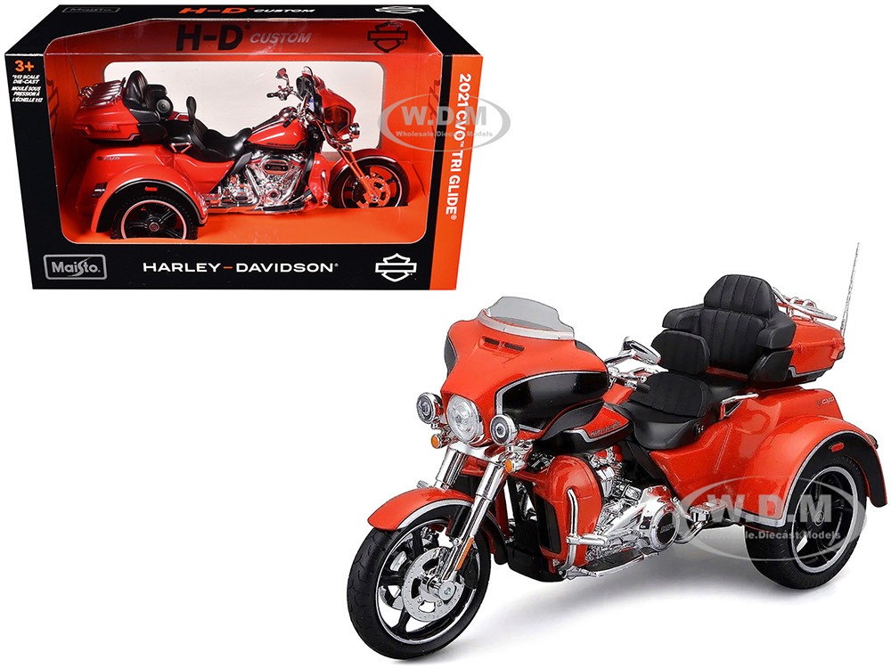 2021 Harley Davidson CVO Tri Glide Motorcycle Orange "H-D Custom" 1/12 Diecast Model by Maisto diecast model