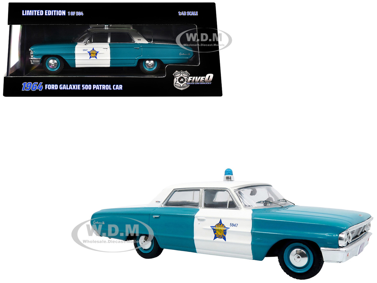 1964 Ford Galaxie 500 Police Car "Chicago Police Department" Blue and White "Five0" Series Limited Edition to 504 pieces Worldwide 1/43 Diecast Model by Iconic Replicas diecast model