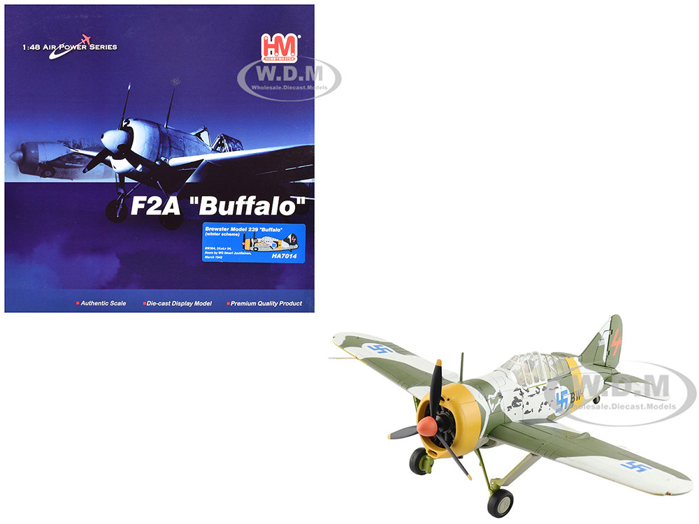 Brewster F2A Model 239 "Buffalo" Fighter Aircraft "BW364, LeLv 24, flown by Warrant Officer Ilmari Juutilainen" (1942) Finnish Air Force "Air Power Series" 1/48 Diecast Model by Hobby Master diecast model