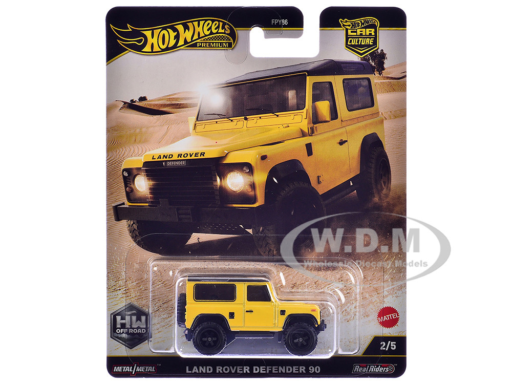 Land Rover Defender 90 Yellow with Black Top "HW Off Road" Series Diecast Model Car by Hot Wheels diecast model
