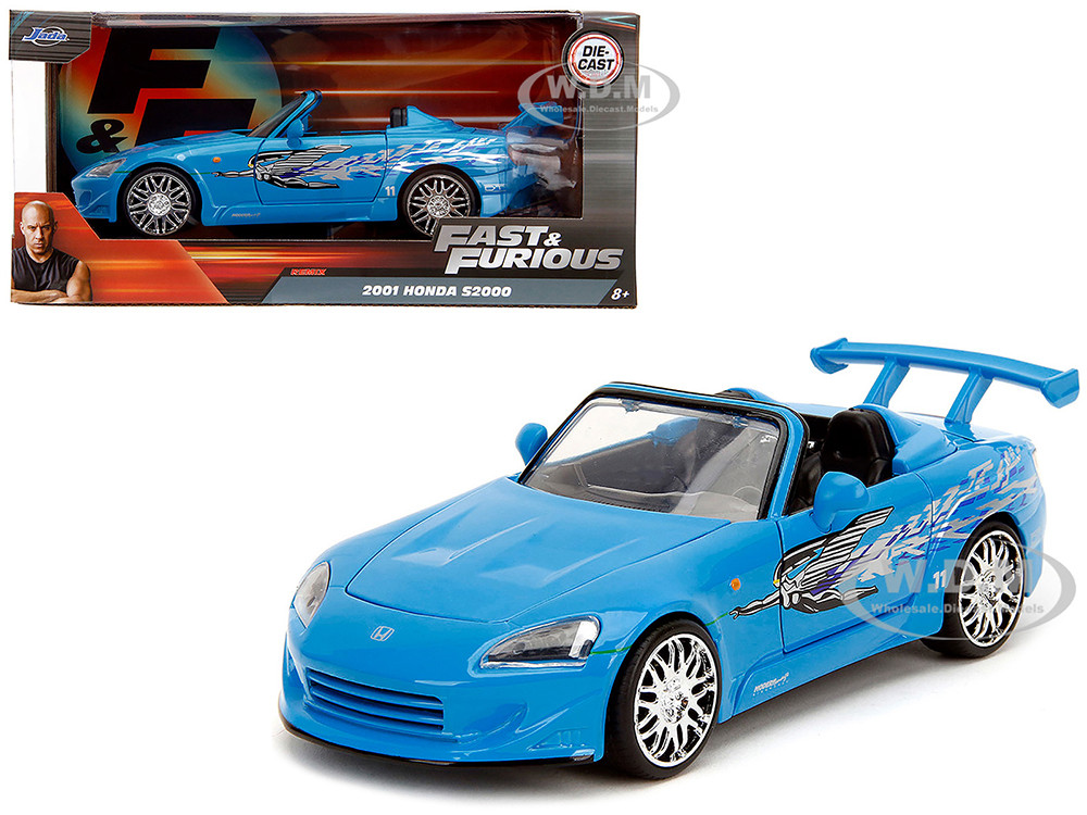 2001 Honda S2000 Convertible Blue with Graphics "Fast & Furious Remix" Series 1/24 Diecast Model Car by Jada diecast model