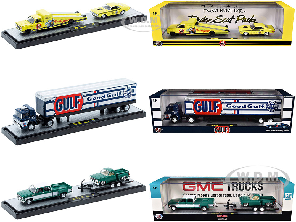 Auto Haulers Set of 3 Trucks Release 88 Limited Edition to 9600 pieces Worldwide 1/64 Diecast Models by M2 Machines diecast model