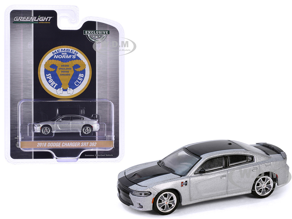 2018 Dodge Charger SRT 392 Silver Metallic with Black Stripe "Mr. Norm Heritage GSS Charger" "Hobby Exclusive" Series 1/64 Diecast Model Car by Greenlight diecast model