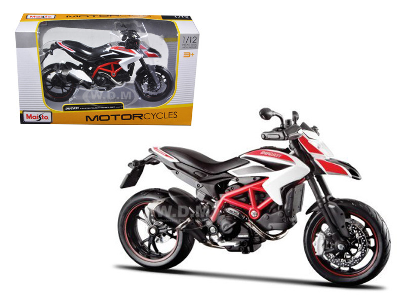 2013 Ducati Hypermotard SP White with Black and Red Stripes 1/12 Diecast Motorcycle Model by Maisto diecast model