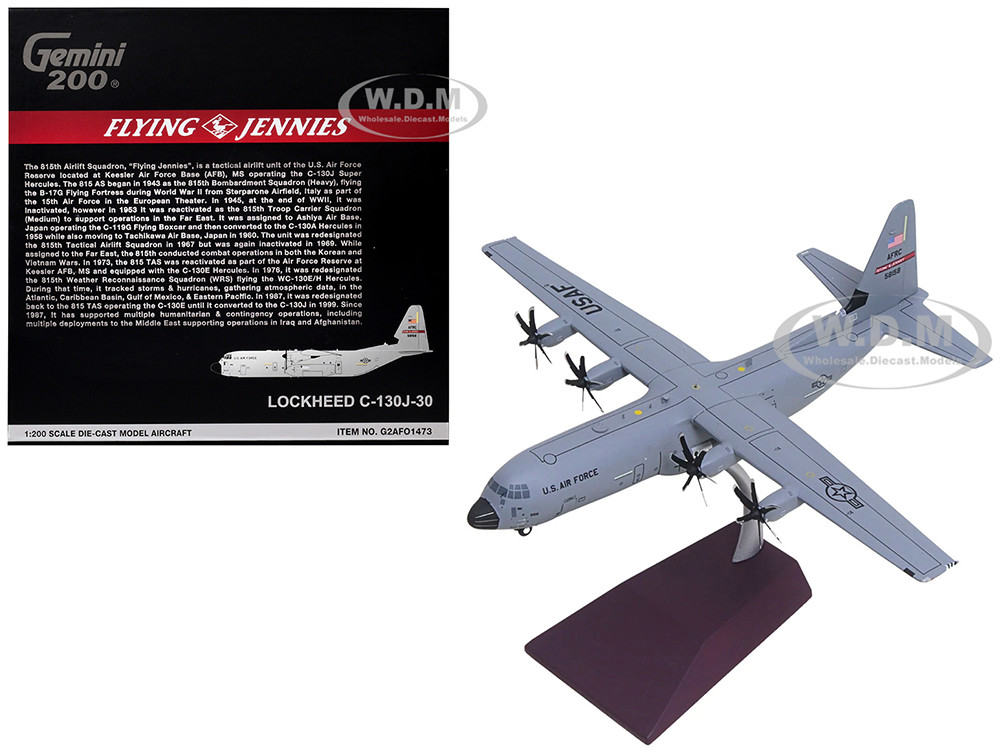 Lockheed C-130J-30 Super Hercules Transport Aircraft "05-8158, Flying Jennies, 815th Airlift Squadron, Keesler Air Force Base" United States Air Force "Gemini 200" Series 1/200 Diecast Model Airplane by GeminiJets diecast model