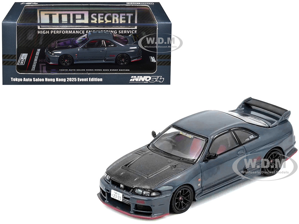 Nissan Top Secret Skyline GT-R (BCNR33) RHD (Right Hand Drive) Stealth Gray with Carbon Hood "Tokyo Auto Salon Hong Kong 2025 Event Edition" 1/64 Diecast Model Car by Inno Models diecast model