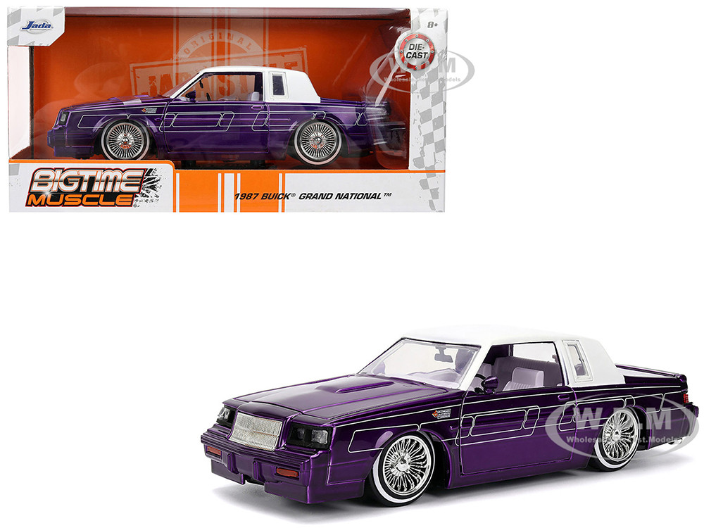1987 Buick Grand National Candy Purple with Graphics and White Top and Interior "Bigtime Muscle" Series 1/24 Diecast Model Car by Jada diecast model