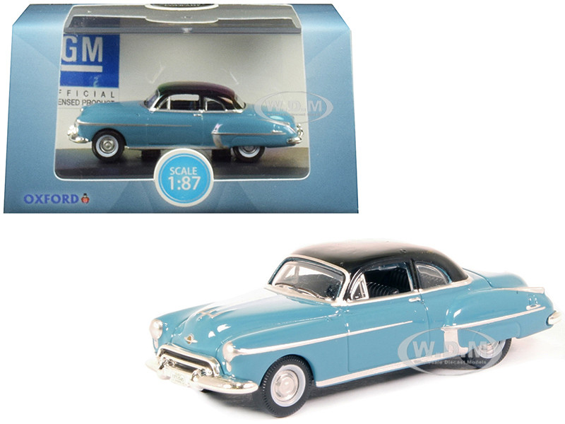 1950 Oldsmobile Rocket 88 Coupe Crest Blue with Black Top 1/87 (HO) Scale Diecast Model Car by Oxford Diecast diecast model