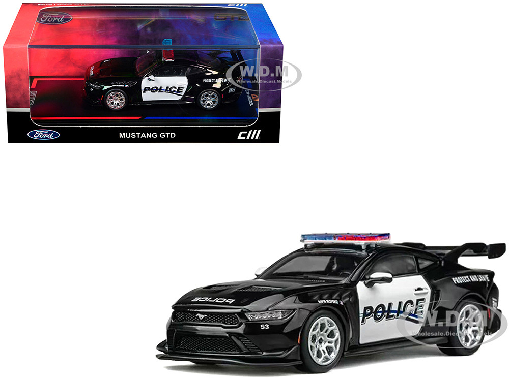 Ford Mustang GTD "Police" Black and White 1/64 Diecast Model Car by CM Model diecast model