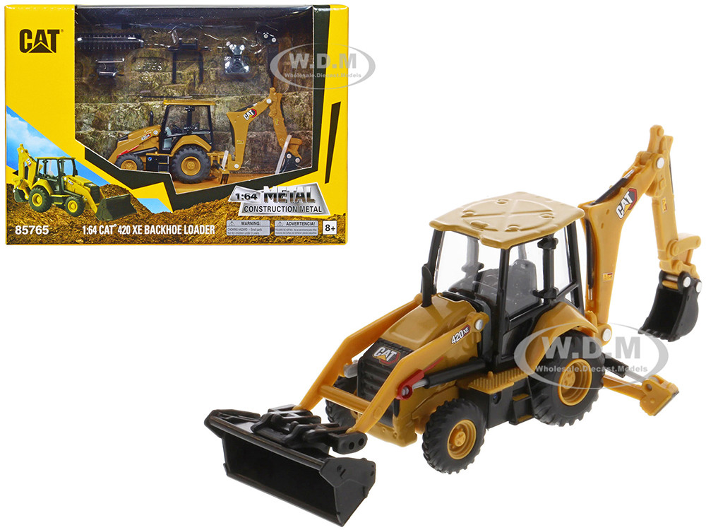 CAT Caterpillar 420 XE Backhoe Loader with Work Tools Yellow 1/64 Diecast Model by Diecast Masters diecast model