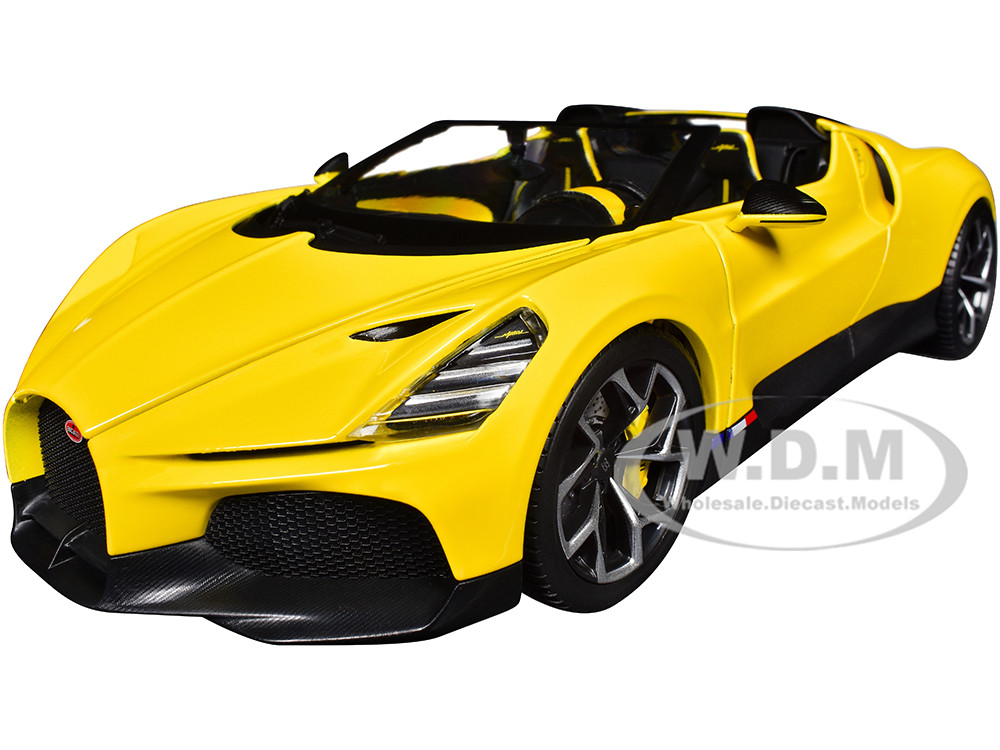 Bugatti Mistral Yellow with Carbon Accents 1/18 Diecast Model Car by Bburago diecast model