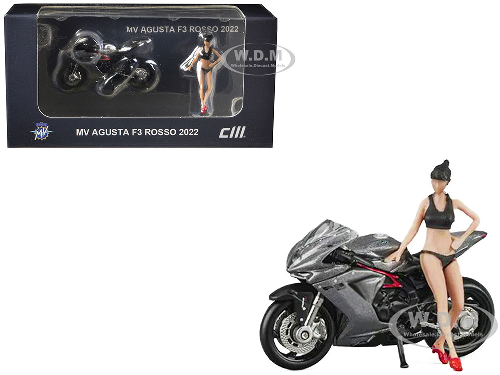 2022 MV Agusta F3 Rosso Motorcycle Silver Metallic with Figure 1/64 Diecast Model by CM Model diecast model