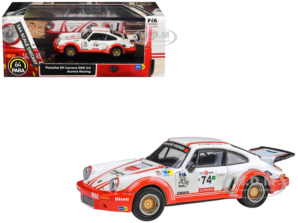 Porsche 911 Carrera RSR 3.0 #74 "Aurora Racing" White with Red Stripes 1/64 Diecast Model Car by Paragon Models diecast model