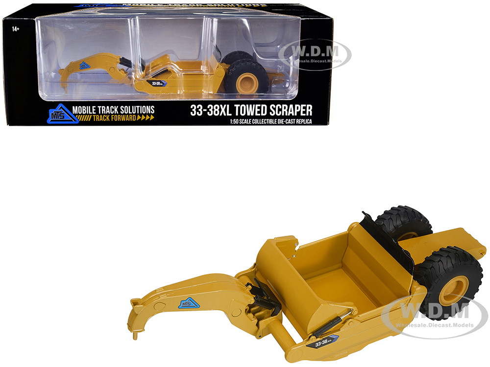 Mobile Track Solutions 33-38XL Towed Scraper Yellow 1/50 Diecast Model by SpecCast diecast model