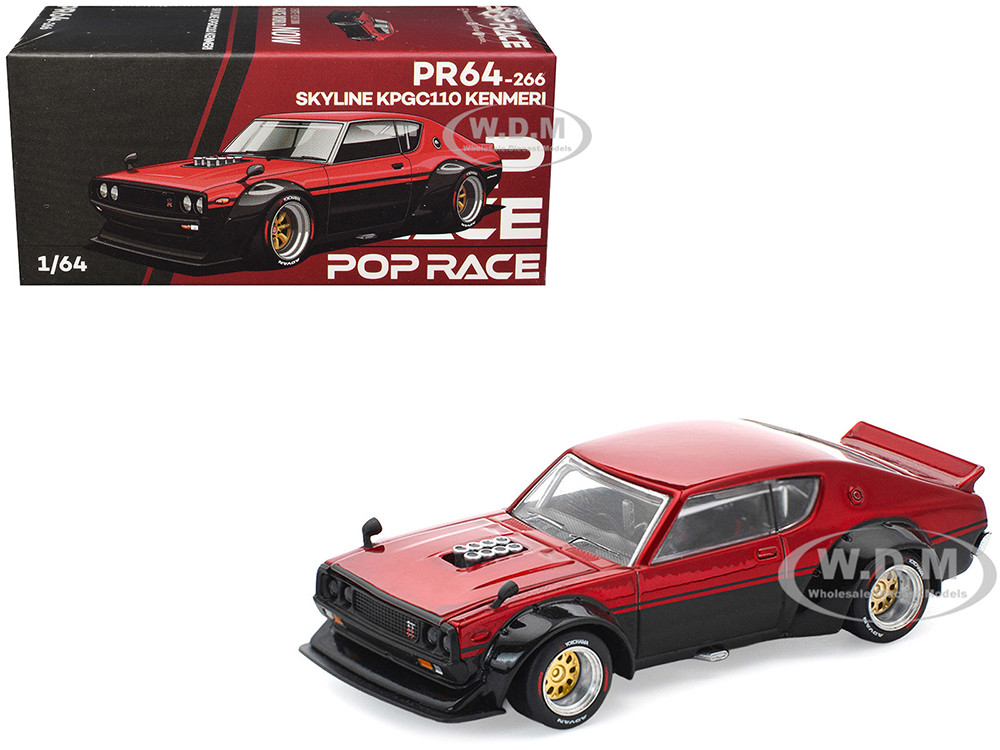 Skyline KPGC110 "Kenmeri" RHD (Right Hand Drive) Red Metallic and Black 1/64 Diecast Model Car by Pop Race diecast model
