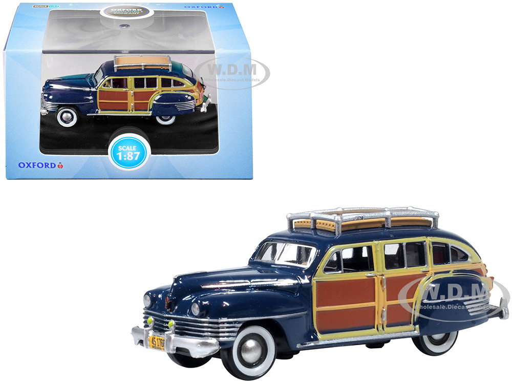 1942 Chrysler Town & Country Woody Wagon South Sea Blue with Wood Panels and Roof Rack 1/87 (HO) Scale Diecast Model Car by Oxford Diecast diecast model