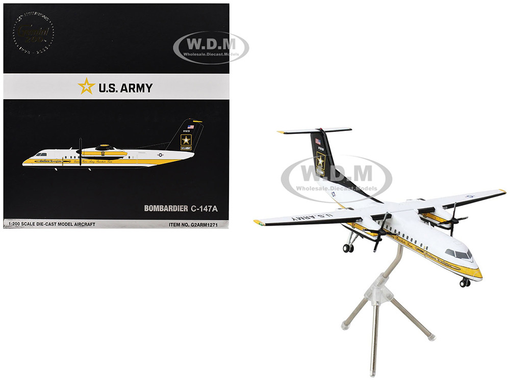 Bombardier C-147A Transport Aircraft "Golden Knights Parachute Team" United States Army (17-01610) White with Yellow Stripes and Black Tail "Gemini 200" Series 1/200 Diecast Model Airplane by GeminiJets diecast model