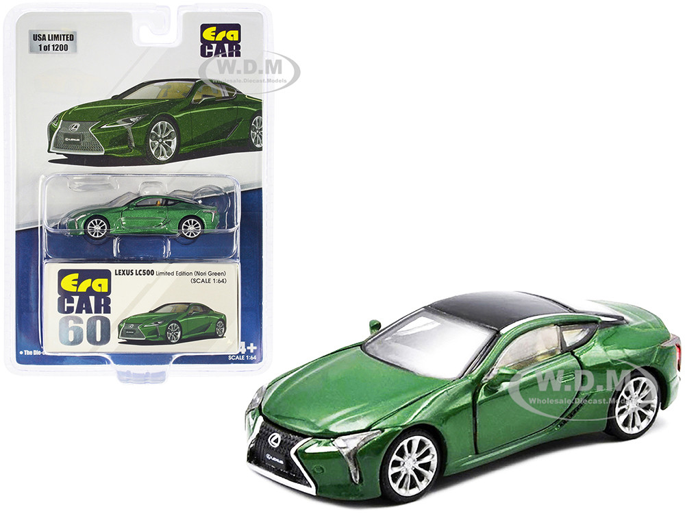 Lexus LC500 Nori Green Metallic with Black Top Limited Edition to 1200 pieces 1/64 Diecast Model Car by Era Car diecast model