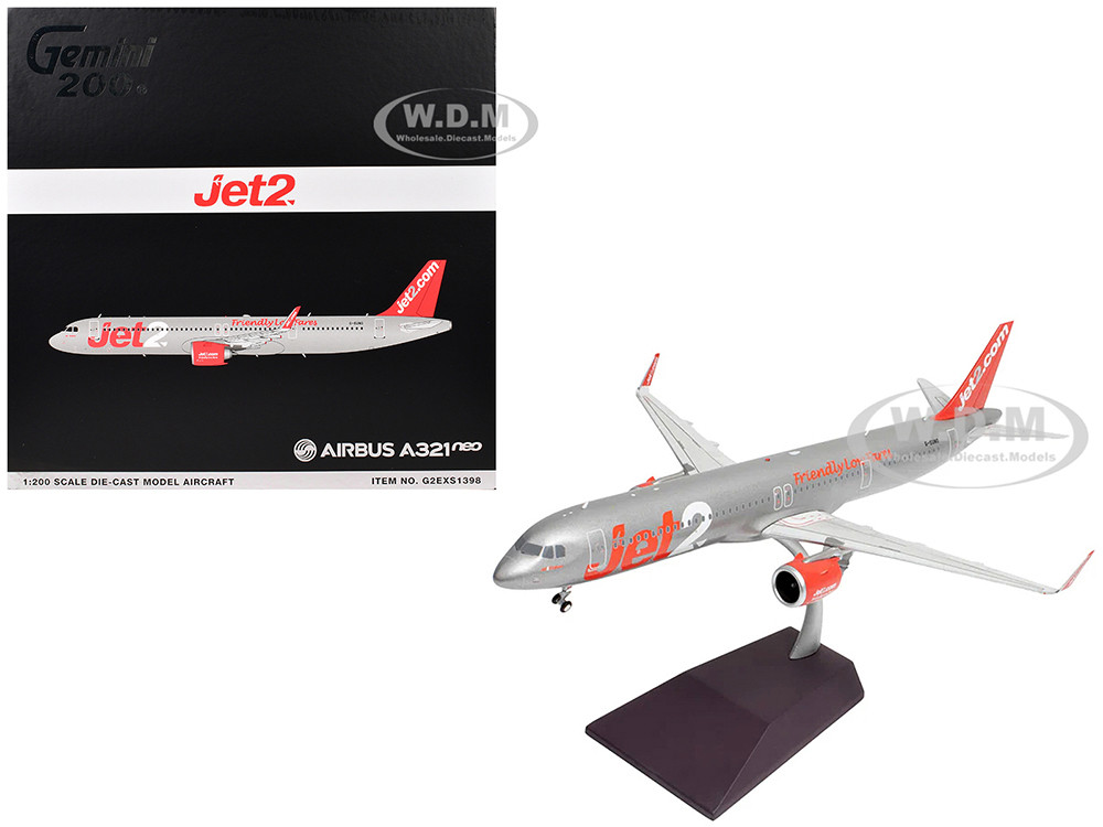 Airbus A321neo Commercial Aircraft "Jet2" (G-SUNO) Silver with Red Tail "Gemini 200" Series 1/200 Diecast Model Airplane by GeminiJets diecast model