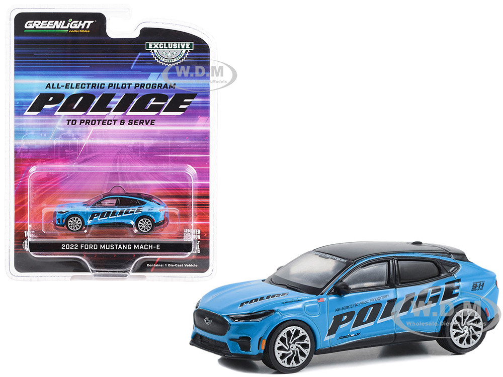2022 Ford Mustang Mach-E Police Blue with Black Top "All-Electric Pilot Program Vehicle" "Hobby Exclusive" Series 1/64 Diecast Model Car by Greenlight diecast model