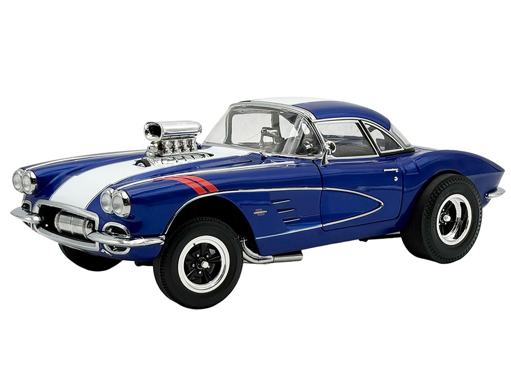 1961 Chevrolet Corvette Grand Sport Gasser Admiral Blue Metallic with White Stripe Limited Edition to 204 pieces Worldwide 1/18 Diecast Model Car by ACME diecast model