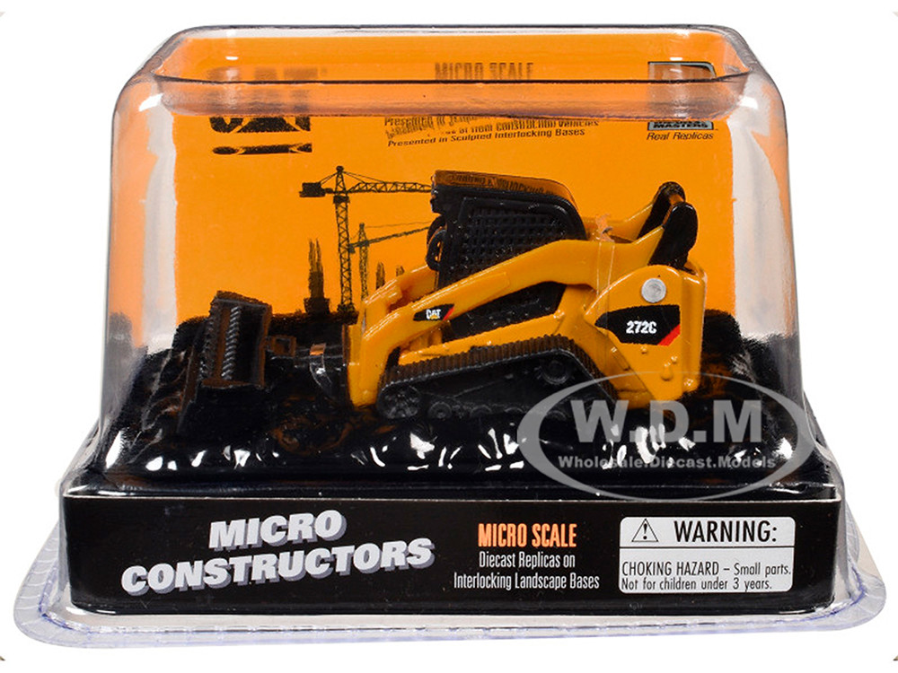 CAT Caterpillar 272C Compact Track Loader with Broom Yellow "Micro-Constructor" Series Diecast Model by Diecast Masters diecast model