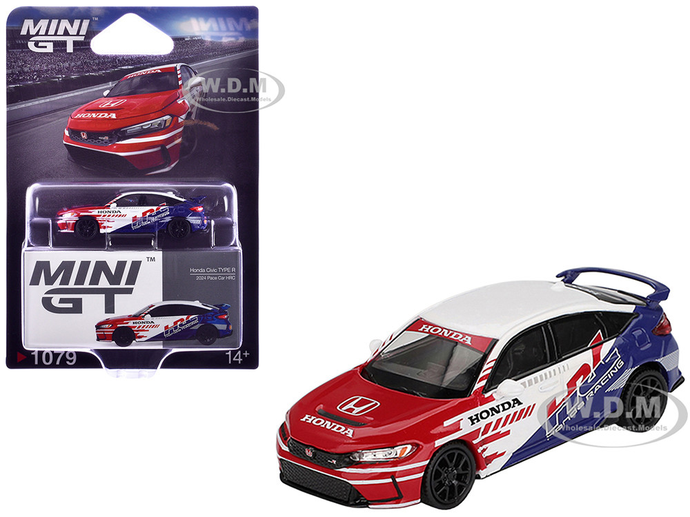 Honda Civic TYPE R "2024 Pace Car HRC" White with Red and Blue Graphics Limited Edition 1/64 Diecast Model Car by Mini GT diecast model