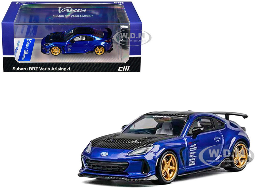Subaru BRZ Varis Arising-1 RHD (Right Hand Drive) Blue Metallic with Carbon Hood and Top and Extra Wheels 1/64 Diecast Model Car by CM Model diecast model