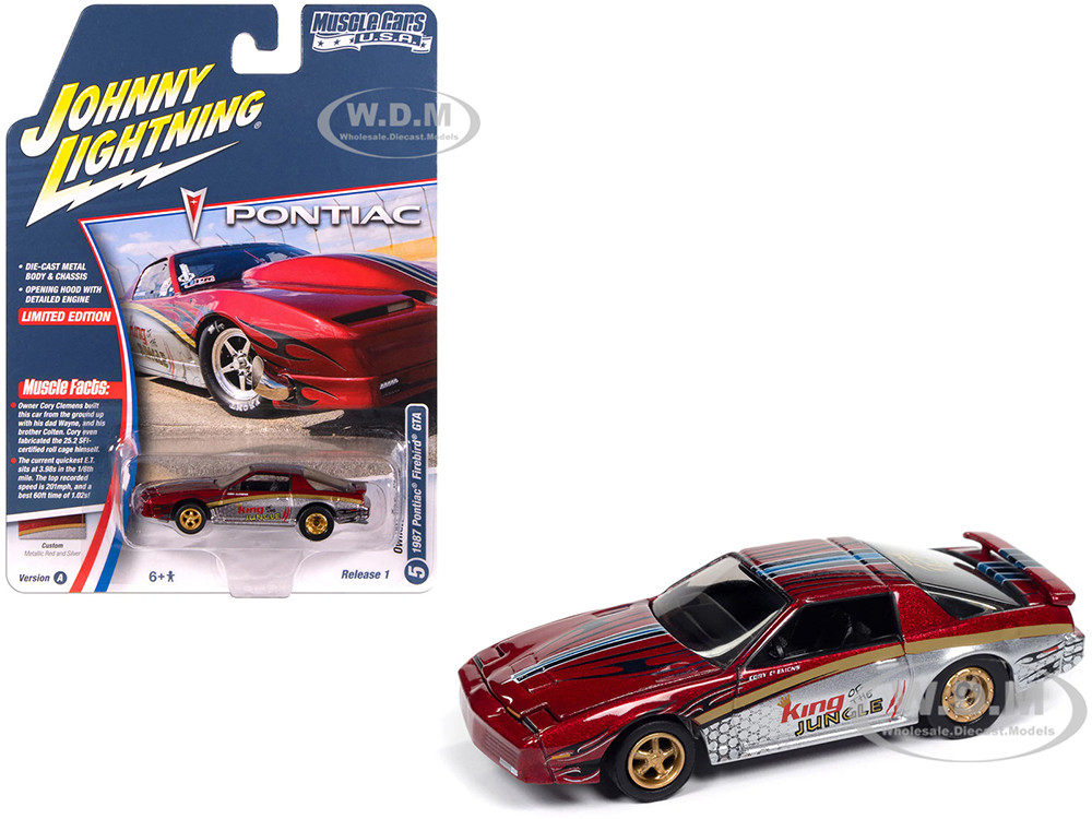 1987 Pontiac Firebird GTA "King of the Jungle" Red and Silver Metallic with Graphics "Muscle Cars USA" Series 1/64 Diecast Model Car by Johnny Lightning diecast model