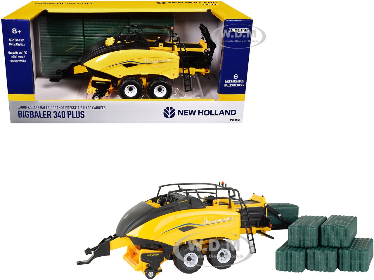 New Holland BigBaler 340 Plus Large Square Baler Yellow with Square Bales 1/32 Diecast Model by ERTL TOMY diecast model