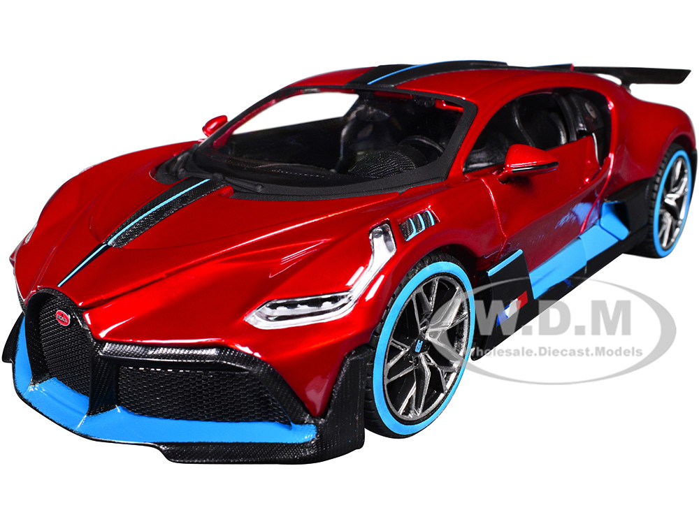 Bugatti Divo Red Metallic with Carbon and Blue Accents "Special Edition" 1/24 Diecast Model Car by Maisto diecast model