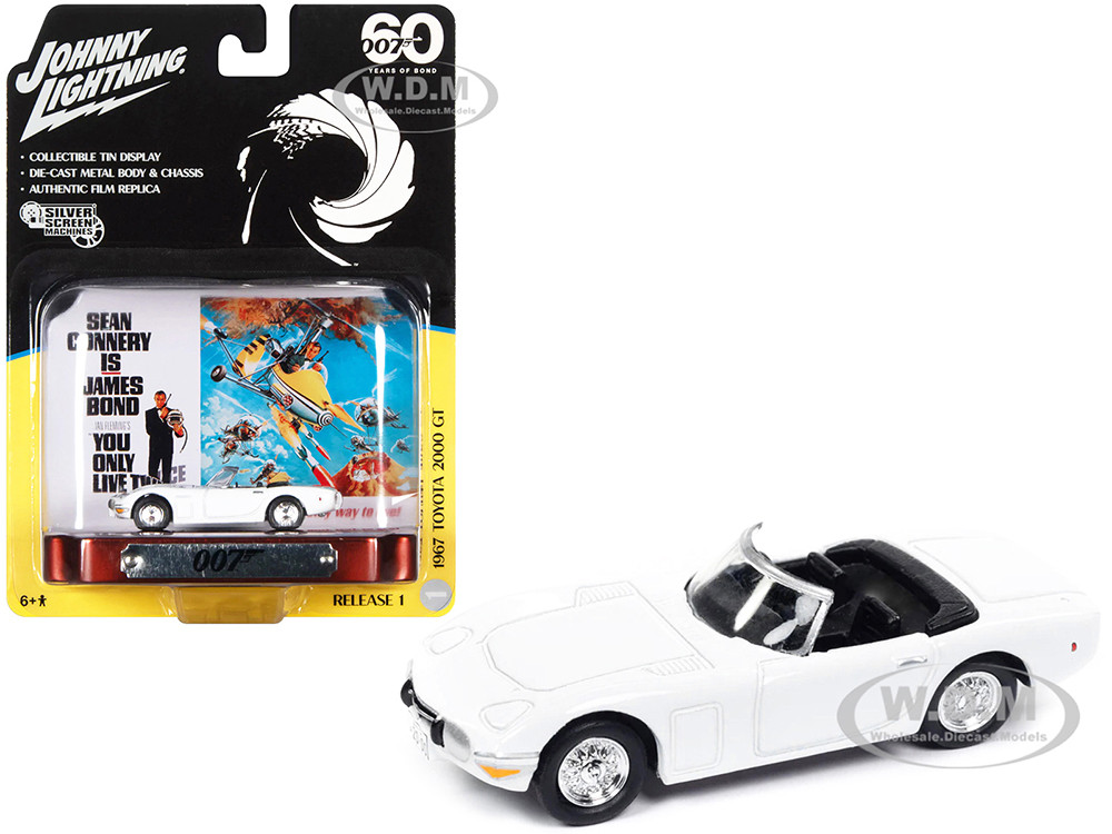 1967 Toyota 2000 GT Convertible RHD (Right Hand Drive) White 007 (James Bond) "You Only Live Twice" (1967) Movie with Collectible Tin Display "Silver Screen Machines" Series 1/64 Diecast Model Car by Johnny Lightning diecast model