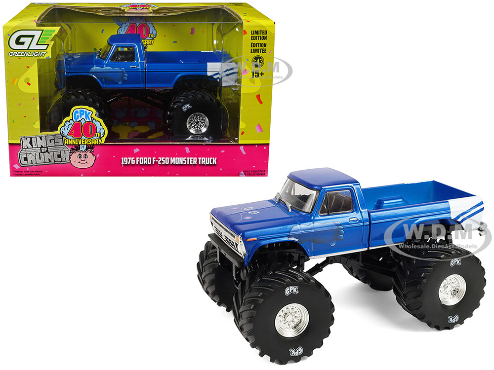 1976 Ford F-250 Monster Truck "Garbage Pail Kids 40th Anniversary - Buck Truck" Blue Metallic with Graphics "Kings of Crunch" Series 1/43 Diecast Model Car by Greenlight diecast model