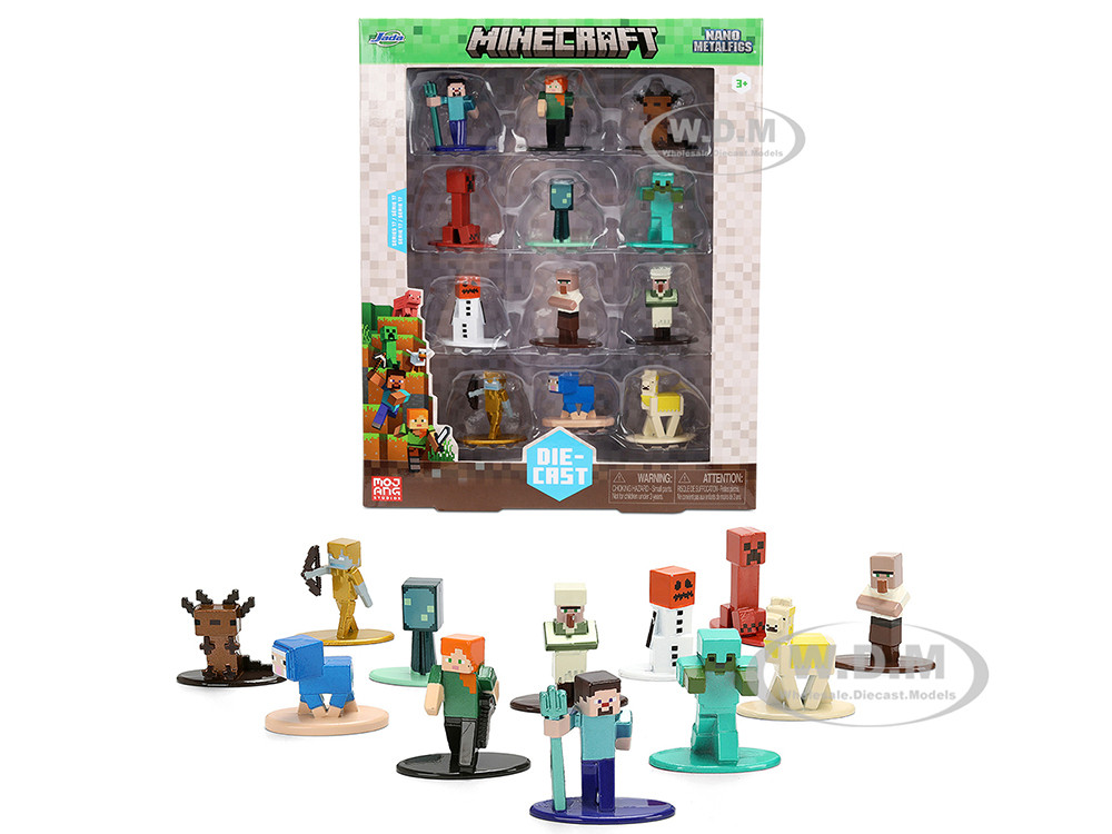 Set of 12 Diecast Figures "Minecraft" Video Game "Nano Metalfigs" Series Diecast Models by Jada diecast model
